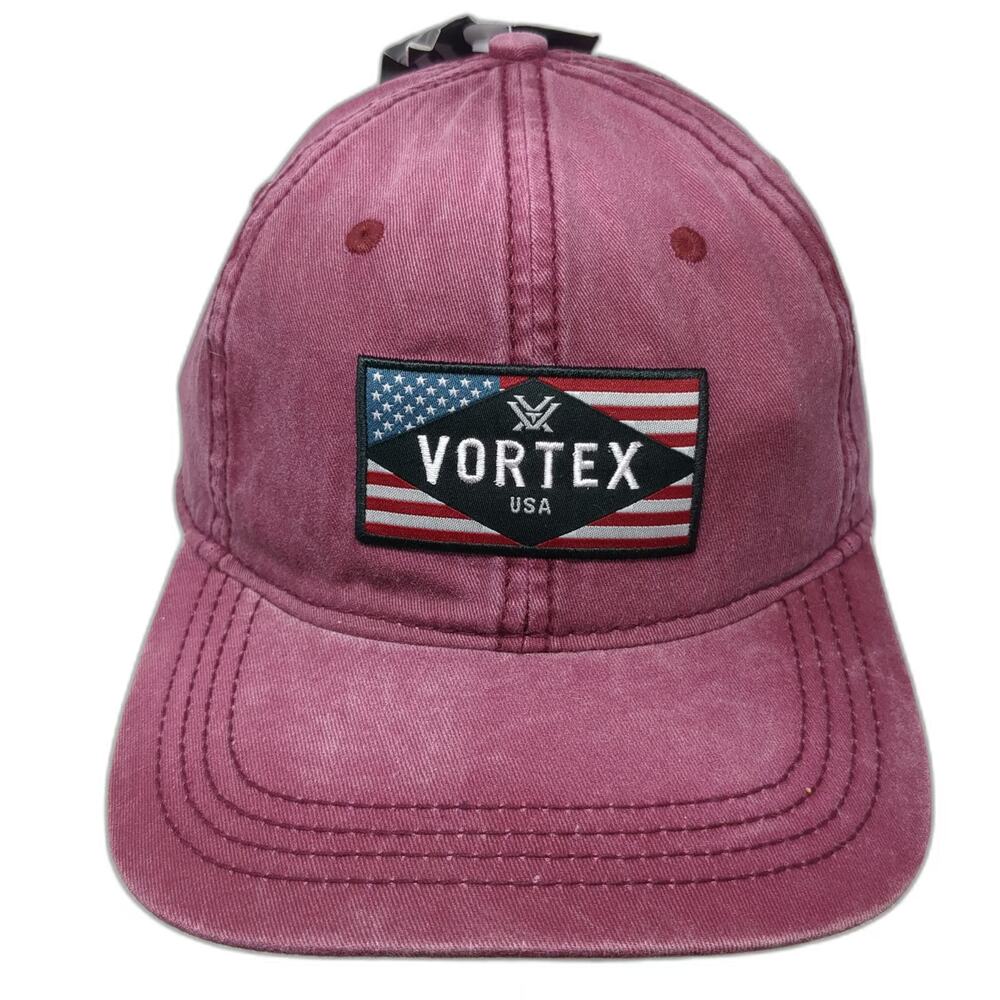 Vortex Baseball Cap Red One Size American Flag USA Patch Washed Cotton Hat